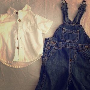 Boy overalls and button up shirt